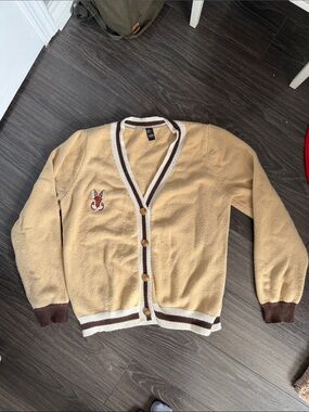 Cozy Beige Contrast-Trim Cardigan Sweater